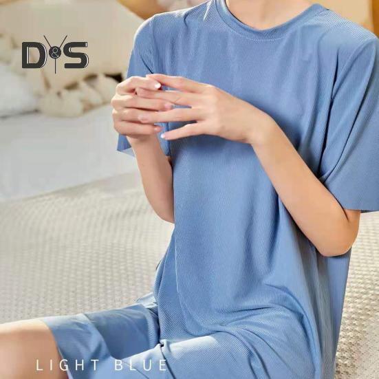 Dáma letní šaty s kulatým výstřihem volné jednobarevné krátké rukávy ledové hedvábí ležérní oblečení domácí oblečení pyžama noční košile ke kolenům