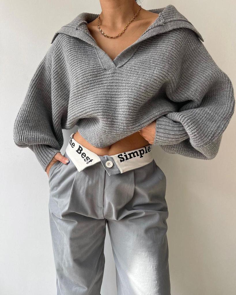 2026 European & American Loose Lantern Sleeve Open Neck Women's Autumn/Winter Pullover Sweater
