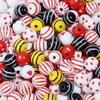 20Pcs 16mm Natural Wood Beads Colorful Stripe Heart  Printing Large Hole Round Beads DIY Craft Bracelet Kid's Toy  Accessories