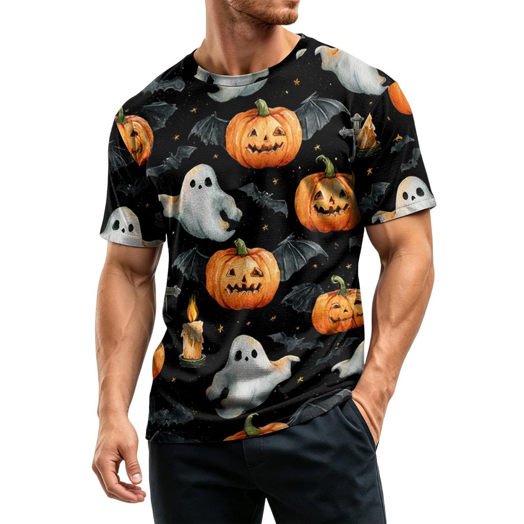 Men's Casual Short Sleeve T Shirt Lightweight Breathable Crew Neck Halloween Print Tee Suitable for Everyday Wear and Outdoor Activities