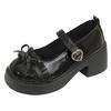 Fashion Ankle Buckle Chunky Heels Bow Women Japanese Style Patent Leather Mary Jane Shoes Woman Punk Thick Heels Single Lolita Shoes