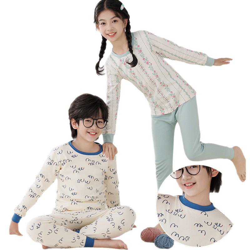 Warme Baumwollpyjamas für Kinder: Mid-Neck Shirts & Hosen für Jungen & Mädchen