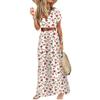 Summer Bohe Style V-neck Floral Printed Dress Belt Loose Short Sleeve Fashion Elegant Casual A-line Party Long Dresses Female Dtreetwear Clothing
