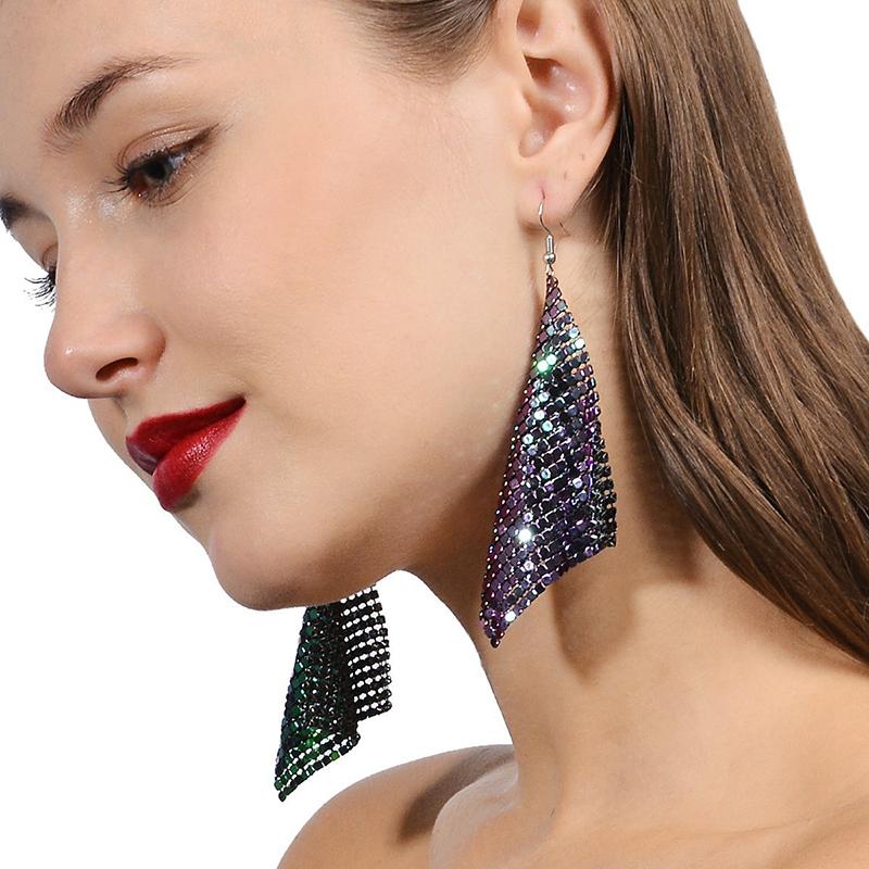 Fashion Metal Sequin Geometric Sheet Long Drop Dangle Earrings For Women Exaggerated Attractive Trendy Female Earrings Zircon