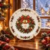 Winter Holiday Plate Wooden Christmas Round Plate Santa Snowman Stocking Tree Bell Sleigh Dish Table Centerpiece Decor Xmas Tabletop Ornament