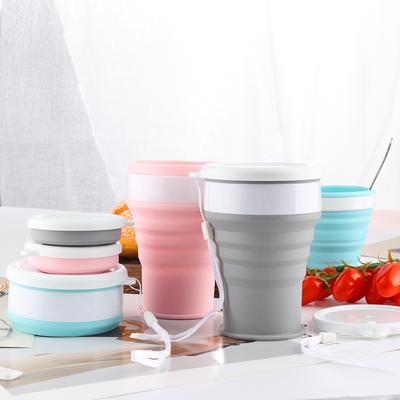 Taza de agua plegable de silicona portátil para exteriores, resistente al calor, plegable, con tapa, para viajes, para acampar