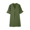 Women's Casual Plain V-neck Loose Pleated Five-quarter Sleeve Dress Summer