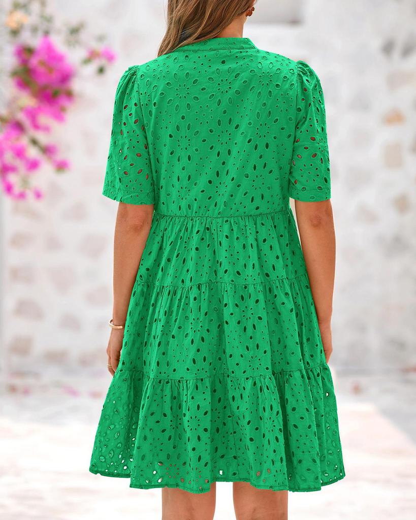 Abito da Spiaggia da Donna con Scollo a V in Pizzo - Manica Corta Gonna a Svasatura per Vacanze