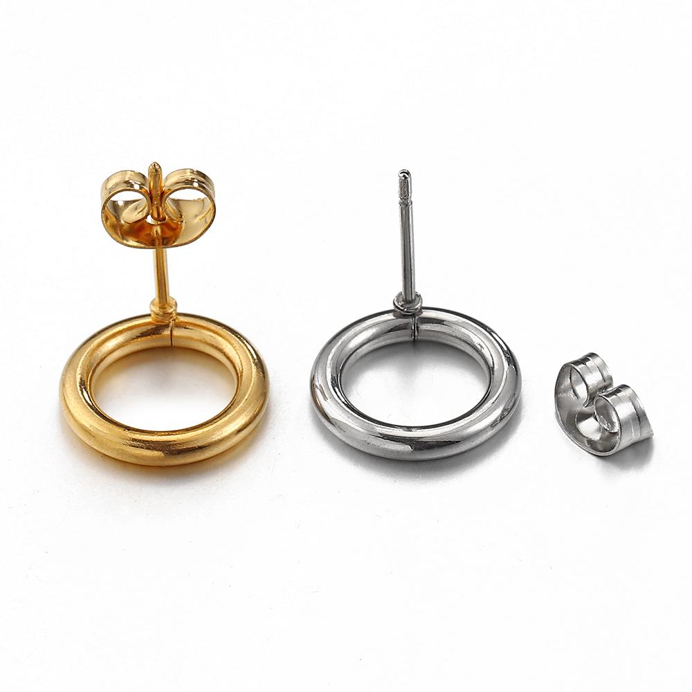 10pcs Stainless Steel Circle Ear Studs Earring Post Gold Color Round Loop Earrings Base for Hypo-Allergenic Jewelry Making DIY
