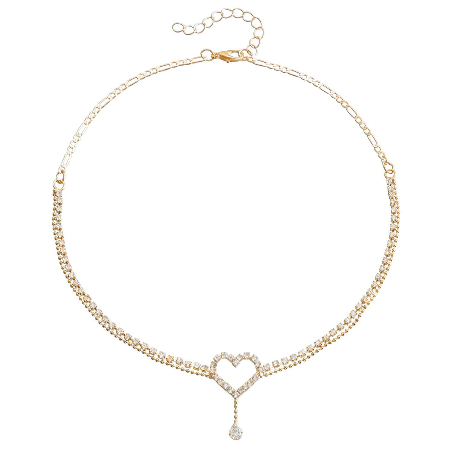 

Двухслойное короткое ожерелье-чокер с подвеской в виде сердца с блестящими бриллиантами, шейная цепочка, шейное украшение, женская цепочка для ключицы золотой