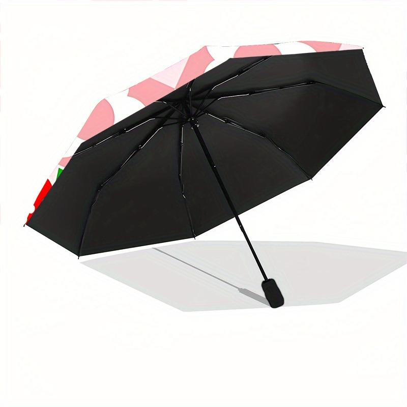 1pc Strawberry Floral Automatic Open 8-Rib Windproof Umbrella, Travel & Commuting, Suitable for All Seasons, Lightweight Portable 136