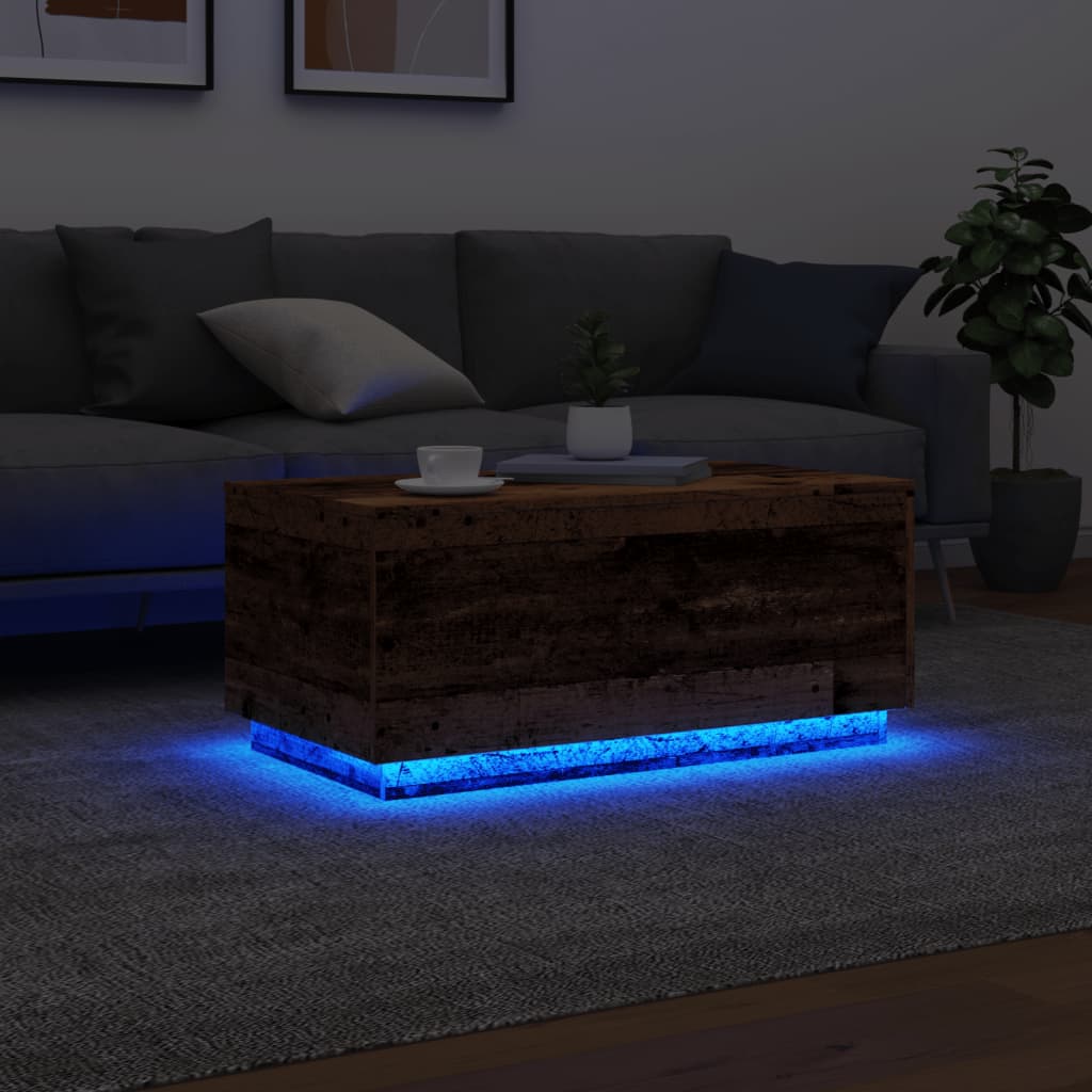 Coffee Table with LED Lighting, Old Wood, 90x50x40 Cm