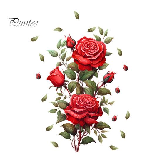 Botanical Wall Decoration for Living Room Red Rose Sticker, Watercolor Floral Peel and Stick Decal Boho Style Art Bedroom, Self-Adhesive Removable