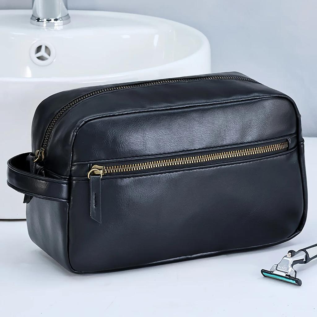 Herren-Kulturtasche aus Leder für Reisen und Geschäftsreisen, tragbare Kosmetiktasche mit großer Kapazität und mehreren Taschen, handliche Kulturtasche aus Leder