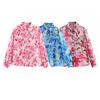 Foreign Trade Wholesale, European and American Style French Women's Two-flower Printed Vertical Lapel Long-sleeved Shirt 5029055