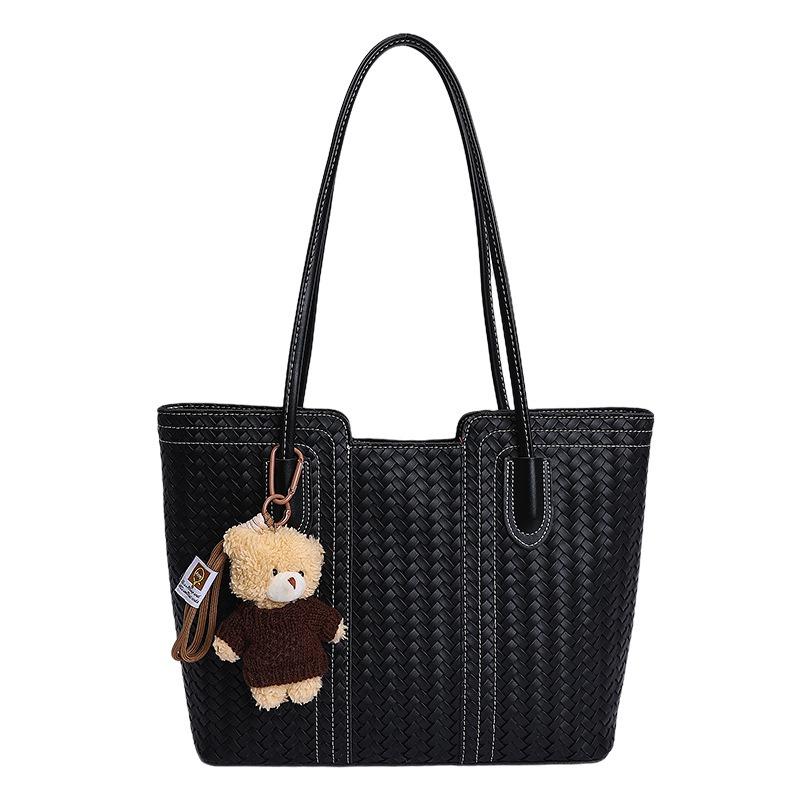 Large-capacity Retro Tote Bag with Woven Pattern, Single-shoulder Bag for Women