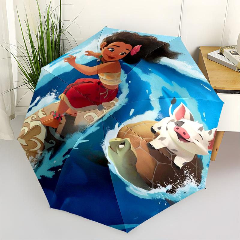 

Moana & Happy Pig Automatic Opening and Closing Umbrella, Lightweight 3-Fold, With Cute Cartoon Characters, Suitable for Home, Outdoor and D