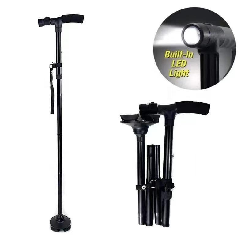 Cross-Border Trusty Cane: Five-Section Lighted Walking Stick with Voice Broadcast