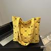 Corduroy rhombus bow printed tote bag 2025 summer new fashion trend versatile large capacity shoulder bag