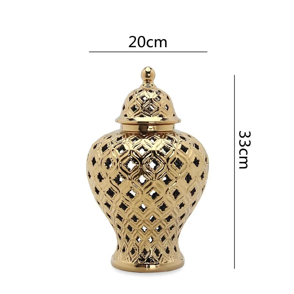 Creative Handmade Ceramics Hollow Out General Jar Candy Jar Storage Tank Gold Silver Art Decorative Jar Vase Home Living Room De