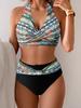 Moda Canlı Günlük Kadın Bikini, Çapraz Ön Göğüs Süslemeli Bağcıklı Boyun, Kadınlar İçin 2 Parçalı Kaplıca ve Plaj Mayo