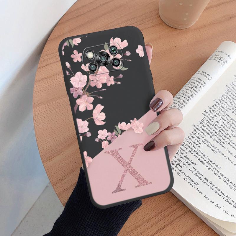 Cute Initial Letter Case For Poco X3 X 3 Pro X3 NFC Back Cover Simple Style Flower Soft Silicone Fundas For Xioami Poco X3 Coque
