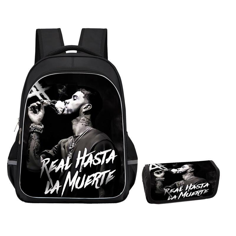 Mochila Anuel Aa para Hombre y Mujer Bolsa Escolar Casual Gran Capacidad Caja de Almacenamiento para Material Escolar Tipo Solapa