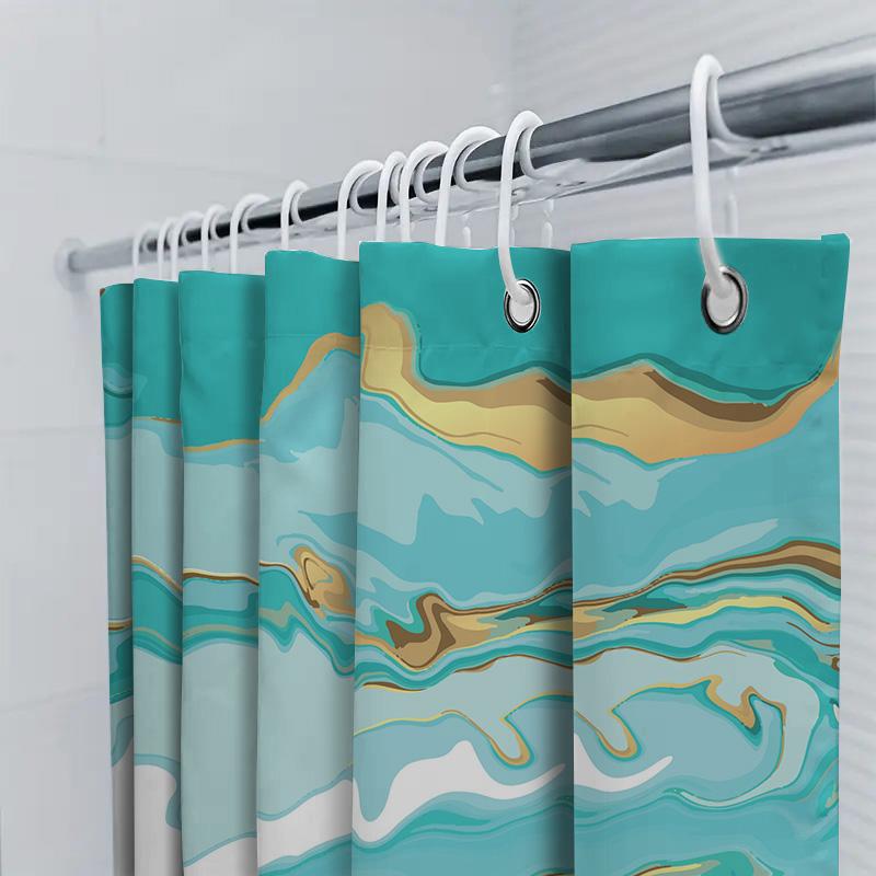 Modern Blue Gold Marbled Shower Curtain For Bathroom Decor 72X84 Inch Shabby Chic Bath Linens With Rod Pocket