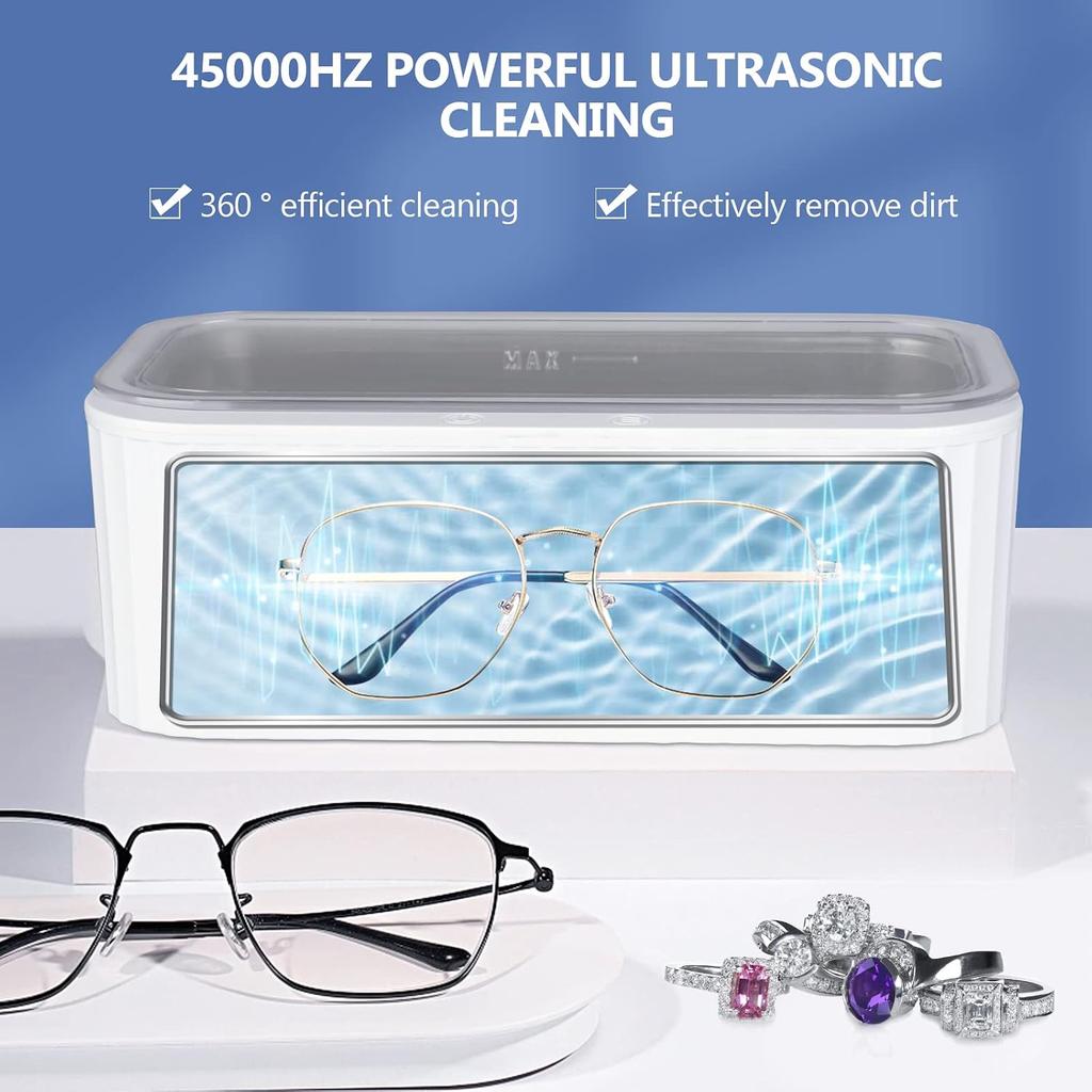 Ultrasonic Cleaner, 45 kHz Ultrasonic Glasses Cleaner with 4 Modes, 400 ml Ultrasonic Cleaner, Stainless Steel Ultrasonic Cleaner for Jewelry, Glasses