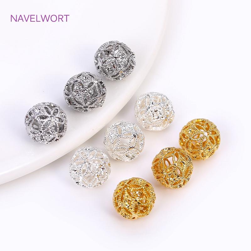 10mm Brass 18K Gold Plated Hollow Spacer Beads For Bracelet Necklace Making,Separators For Beads,Beads For Jewelry Making