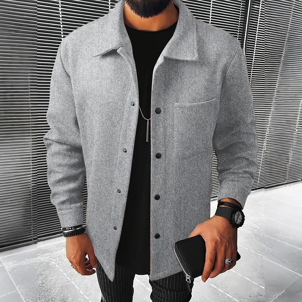 Men's Business Casual Lapel Jacket With Pockets Color Brushed Fleece Coat