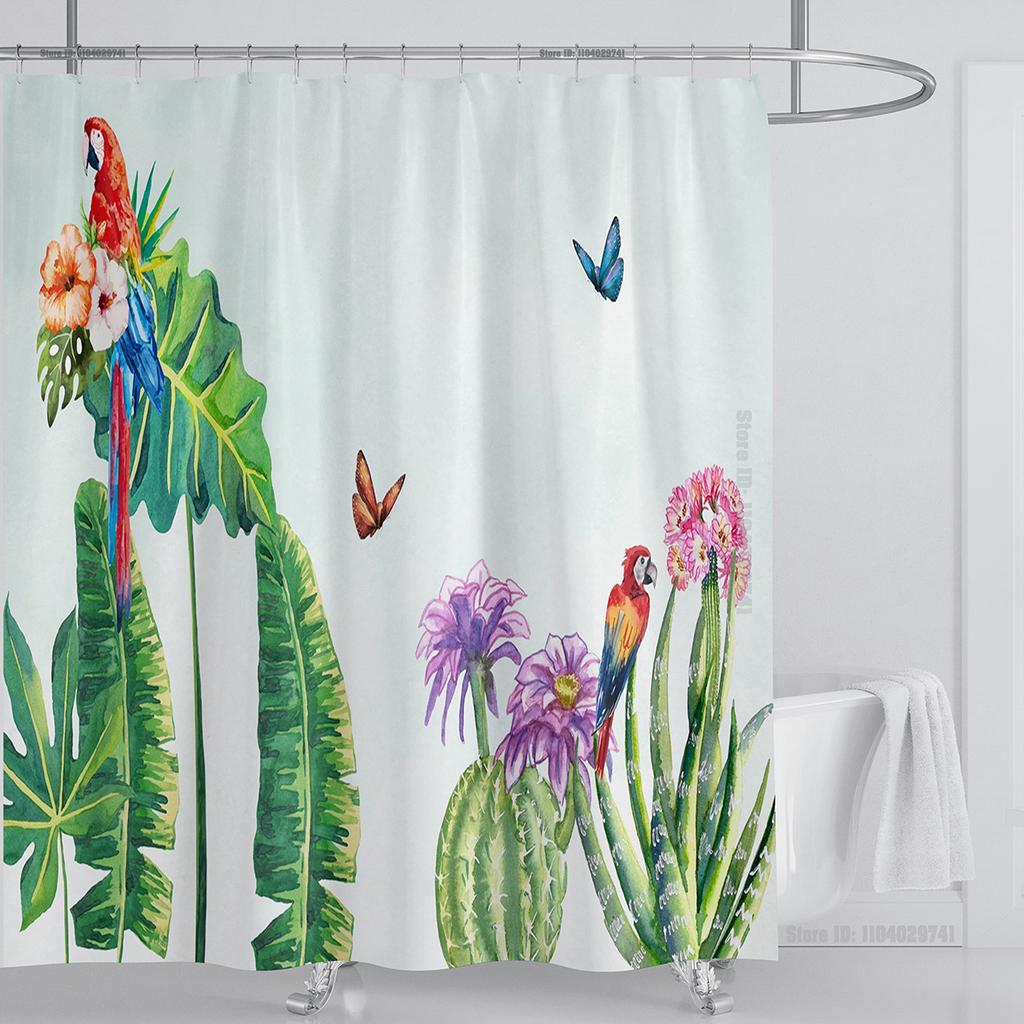 Plant Floral Shower Curtain Waterproof Shower Curtain Polyester Fabric 3D Printed Curtain Bathroom Decoration With Hooks