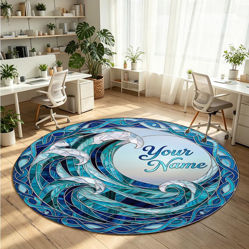 Ocean Sea (45) Theme Round Crystal Velvet Rug Custom Name Text Personalized Floor Mat Home Decor Non Slip Crystal Carpet