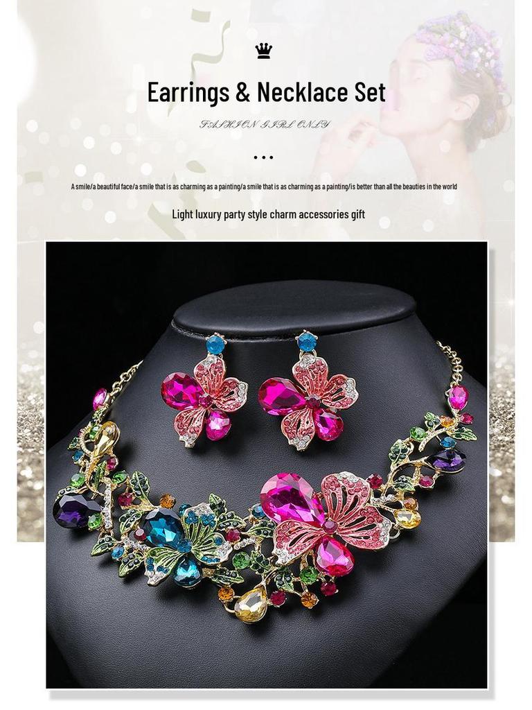 2022 Vibrant Floral European & American Light Luxury Necklace Set: Women's Gorgeous Bride Gem Clavicle Chain