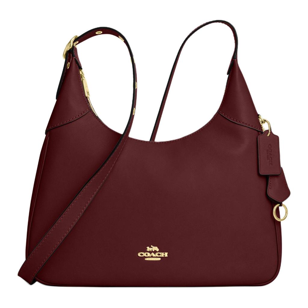 Coach Burgundy Leather Convertible Hobo Shoulder Bag with Gold Hardware for Daily Use