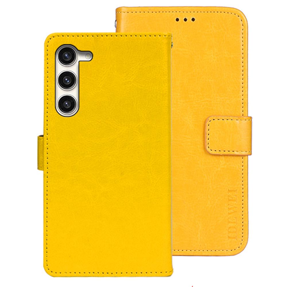 

IDEWEI For Samsung Galaxy S24 Leather Case Crazy Horse Phone Wallet Stand Yellow