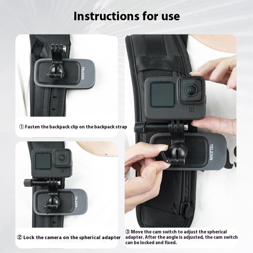 TELESIN GP-JFM-002 360 Degrees Adjustable Ball Head Backpack Clip Action Cameras Quick Release Mount Clamp