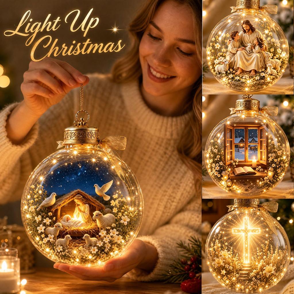 3D Christmas Ball Ornament Light-Up Battery Powered Hanging Decoration for Christmas Tree