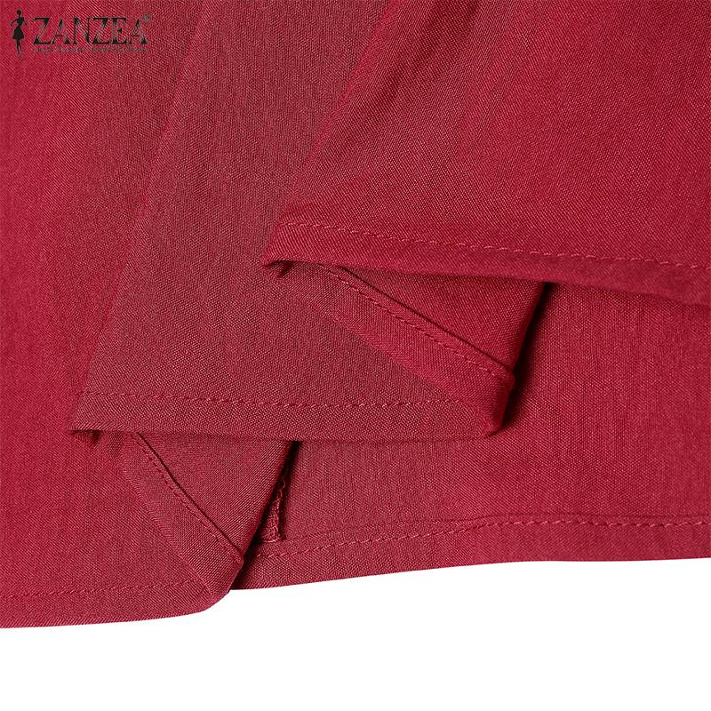 ZANZEA Women Short Sleeve Patchwork Casual Loose Blouse