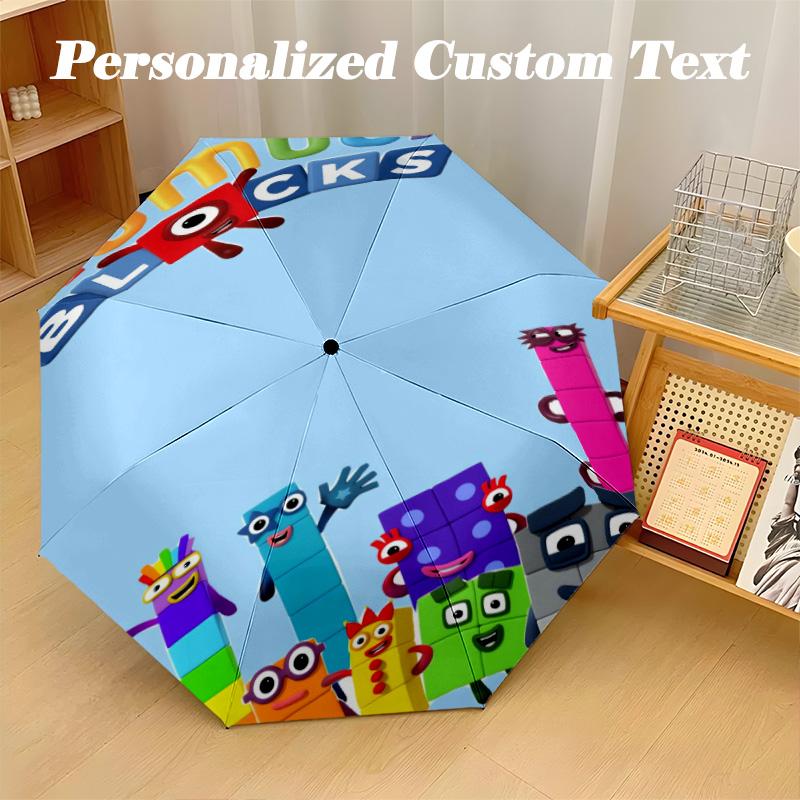 Windproof Folding Umbrella, 8‑Rib Auto Open Close Numberblocks Umbrella for Rain Sun Protection