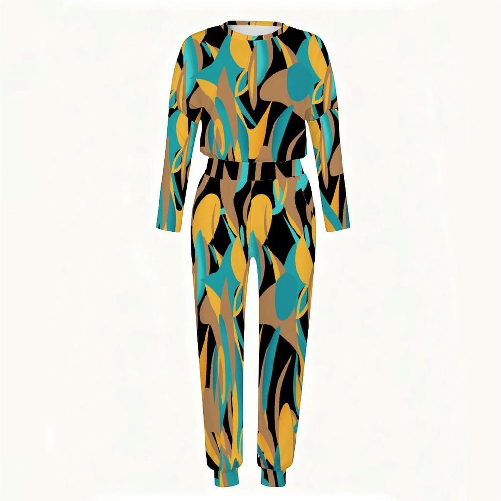 Female Long Sleeve Loose Tunic And High Waist Straight Trousers Two Piece Everyday Cozy Wear