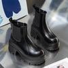 Fashion AIYUQI Women Ankle Boots Genuine Leather 9cm Heel High Boots Women Platform High Heel British Style Women Chelsea Booties