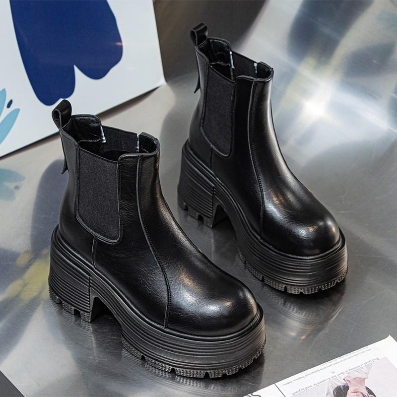 Fashion AIYUQI Women Ankle Boots Genuine Leather 9cm Heel High Boots Women Platform High Heel British Style Women Chelsea Booties