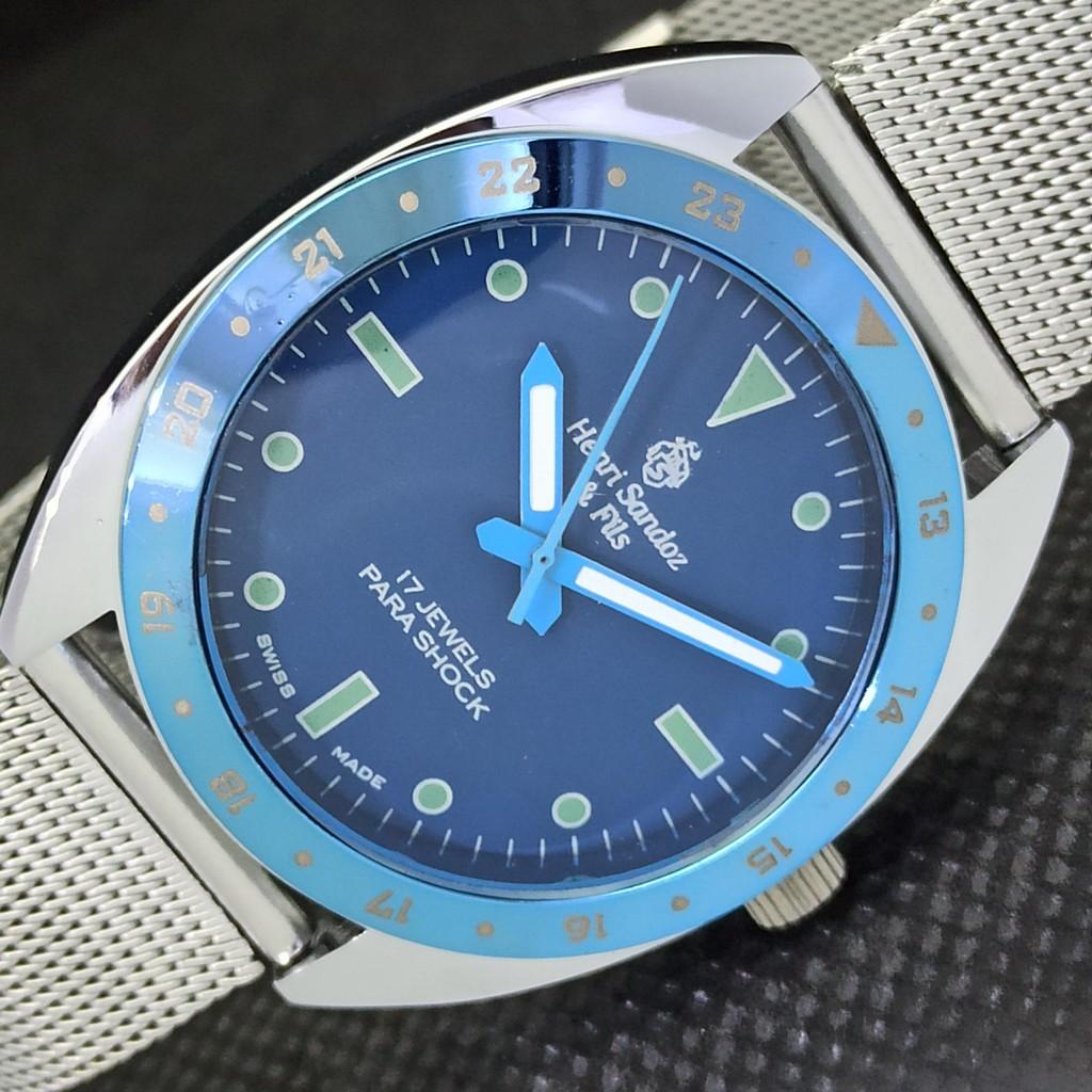 

ВОССТАНОВЛЕННЫЕ ВИНТАЖНЫЕ МУЖСКИЕ СИНИЕ ЧАСЫ HENRI SANDOZ & FILS SWISS a299818-1 Артикул 566a-a299818