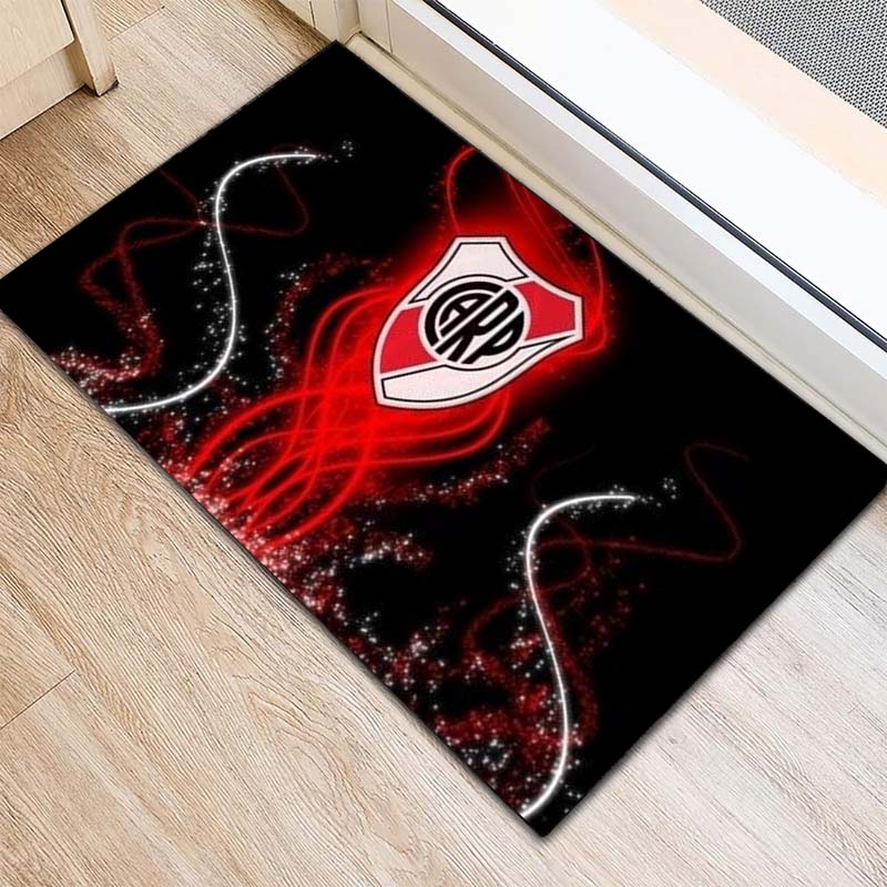 River Plate FC Red White Flag Ink Border Shield Crest Print Doormat Argentine Football Entrance Floor Mat Soccer Fan Home Decor Mat