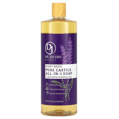 Dr.. Jacobs Naturals, Botanical Pure Castile Hepsi Bir Arada Sabun, Lavanta Esansiyel Yağı, 32 oz (946 ml)