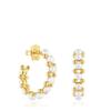 [TOUS] 18K Gold Vermeil Silver Gloss Triple Hoop Pearl Earrings 1004094100