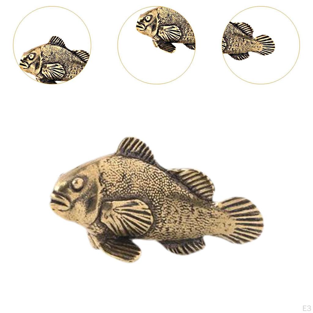 Brass Fish Figure for Desktop, Collectible Feng Shui Item Office