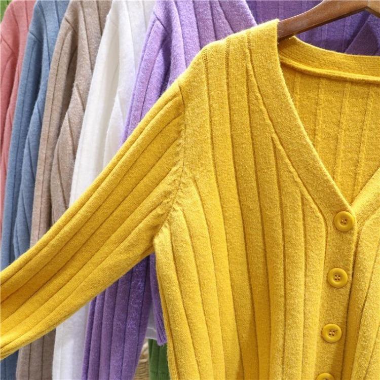 Women's V Neck Knitted Cardigan Short Jacket Loose Long Sleeve Autumn Versatile Outfit Top Sweater
