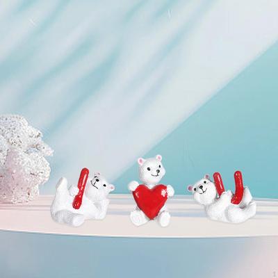 3 Pieces White Bear Figurines Table Top Decors Wedding Gift Romantic Lovely Statues for